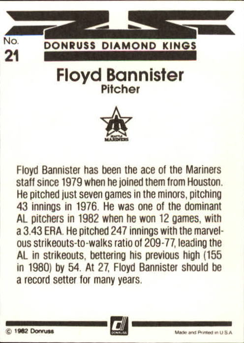 1983 Donruss #21 Floyd Bannister DK back image
