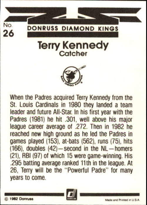 1983 Donruss #26 Terry Kennedy DK back image
