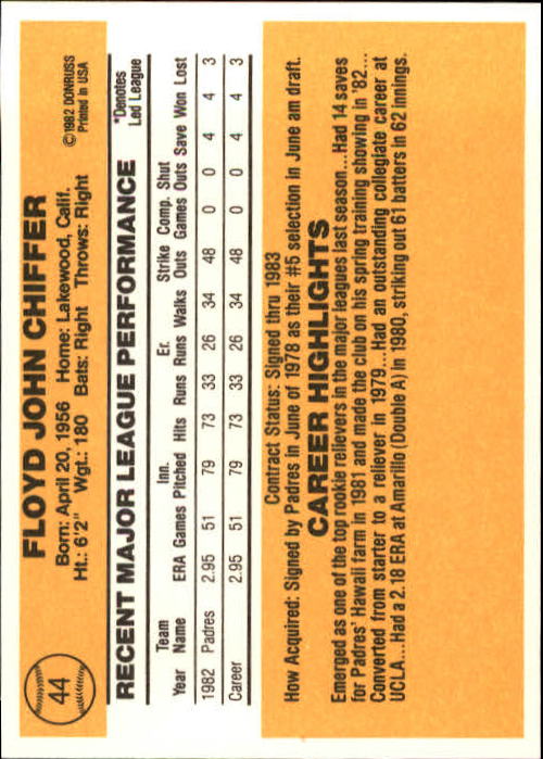 1983 Donruss #44 Floyd Chiffer back image