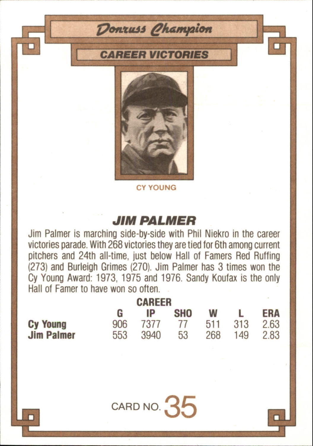 1984 Donruss Champions #35 Jim Palmer back image