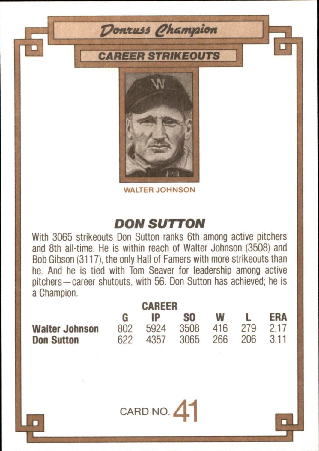 1984 Donruss Champions #41 Don Sutton back image