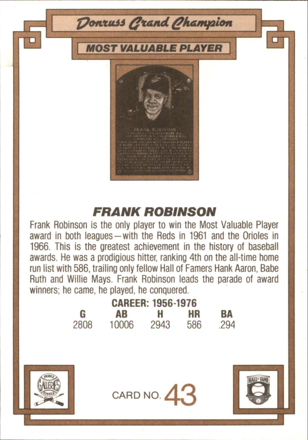 1984 Donruss Champions #43 Frank Robinson GC back image