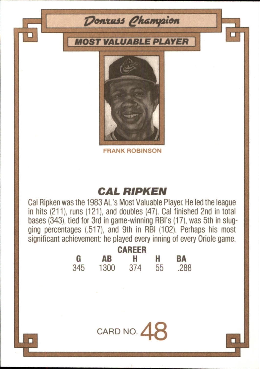 1984 Donruss Champions #48 Cal Ripken back image