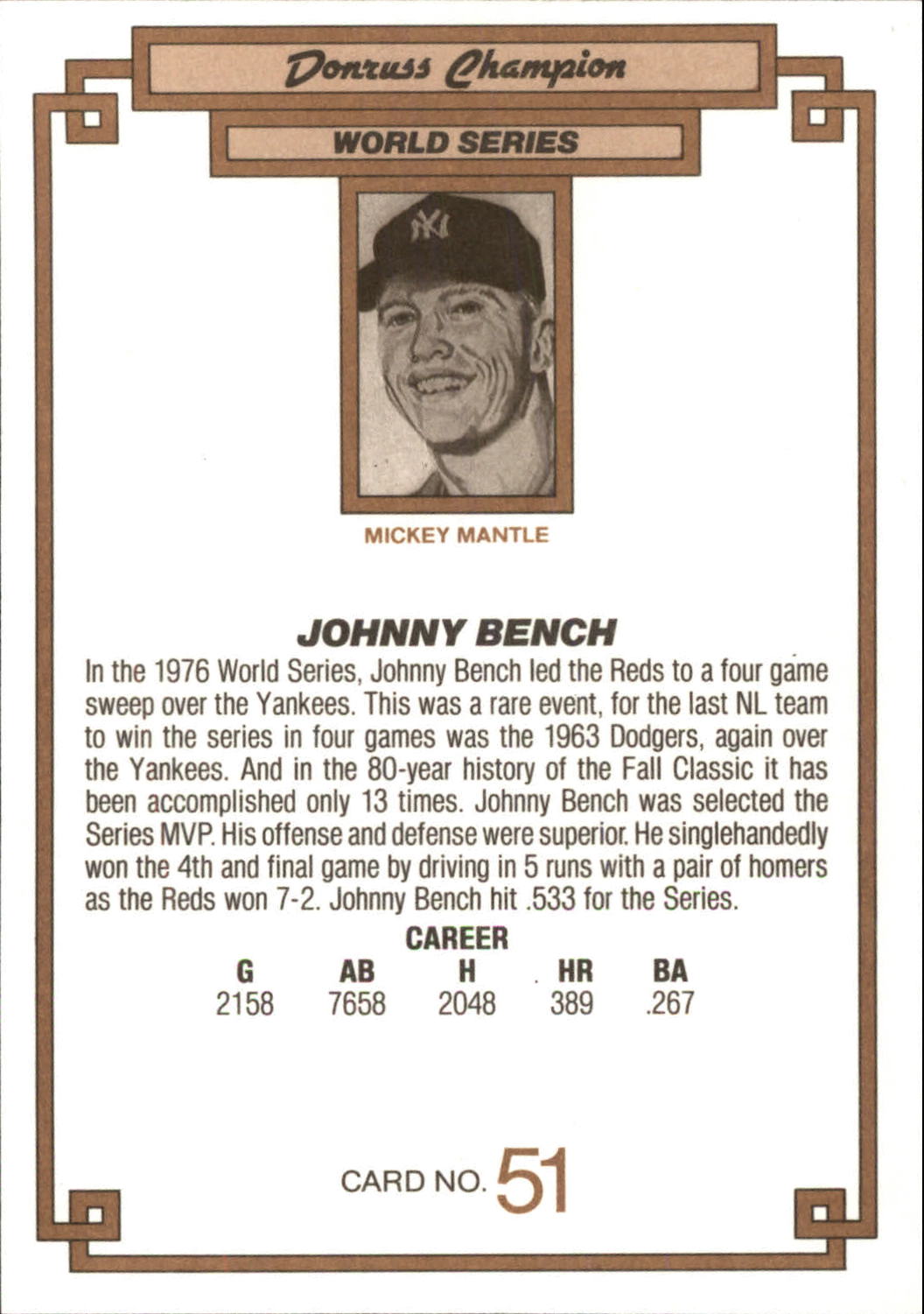 1984 Donruss Champions #51 Johnny Bench back image