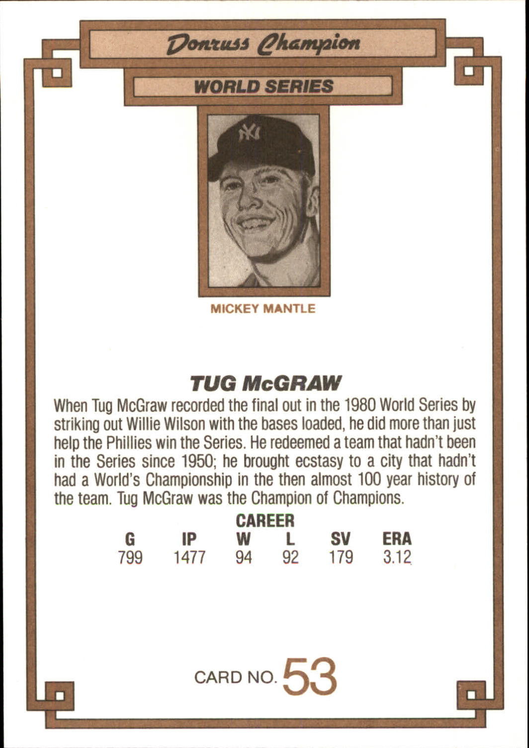 1984 Donruss Champions #53 Tug McGraw back image