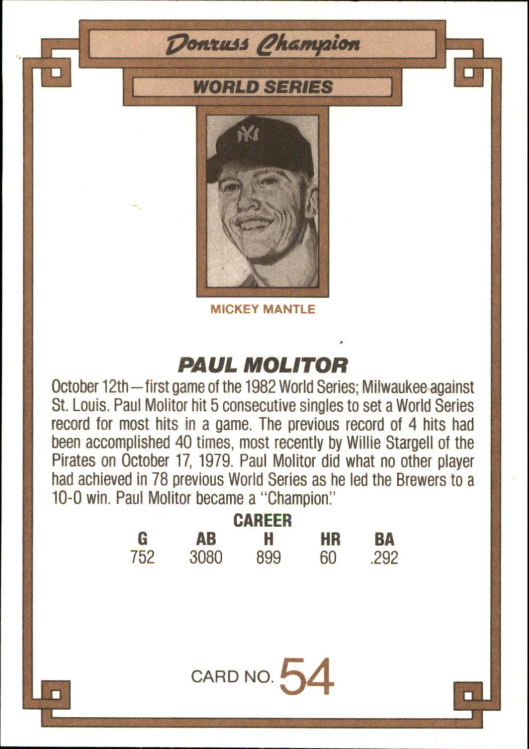 1984 Donruss Champions #54 Paul Molitor back image