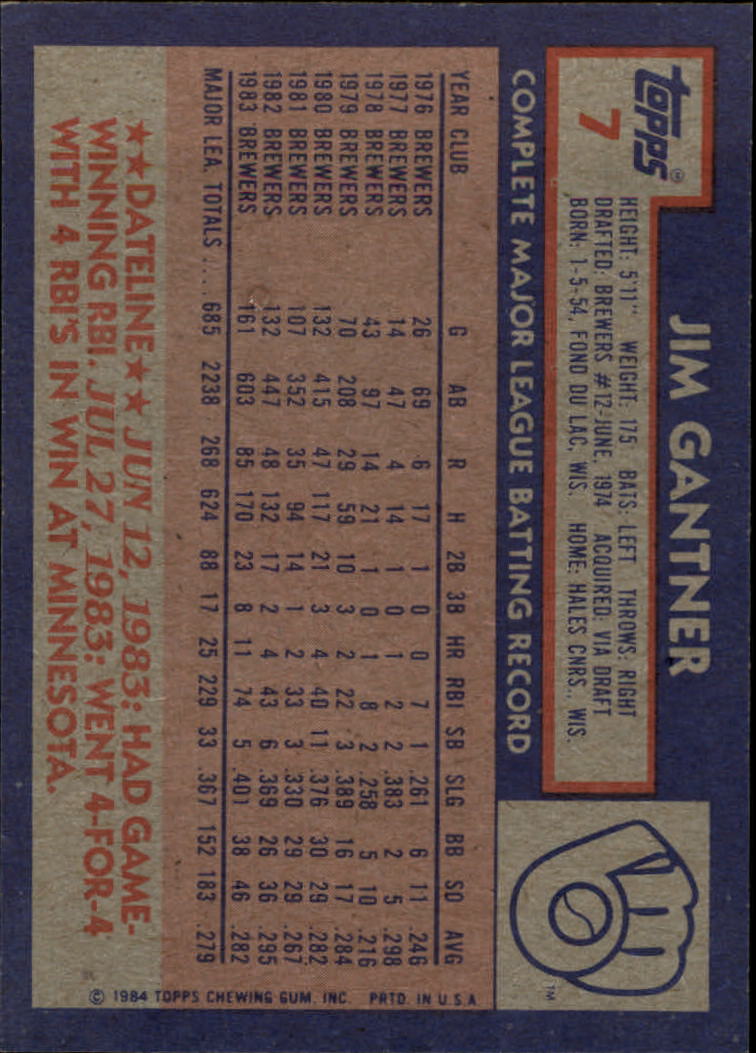 B1866 - 1984 Brewers Gardner's Baseballkarten 1-22 -Sie wählen aus - 15+ KOSTENLOSER US-VERSAND - Bild 11 von 23