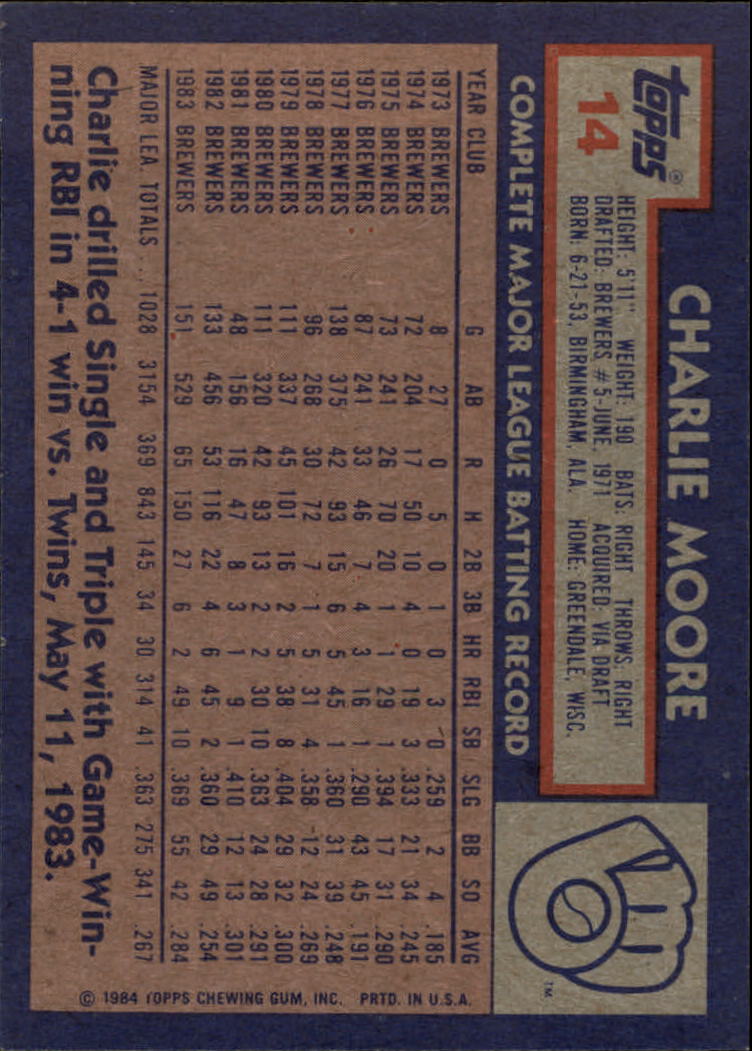 B1866 - 1984 Brewers Gardner's Baseballkarten 1-22 -Sie wählen aus - 15+ KOSTENLOSER US-VERSAND - Bild 17 von 23