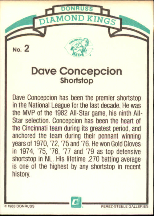 1984 Donruss #2 Dave Concepcion DK/COR back image