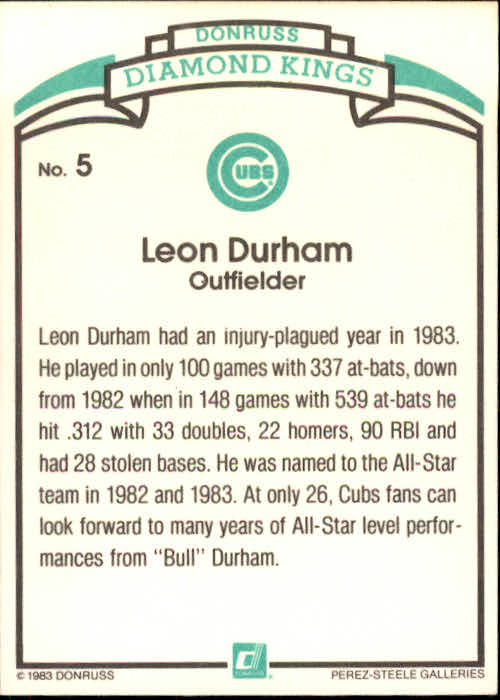1984 Donruss #5 Leon Durham DK COR back image