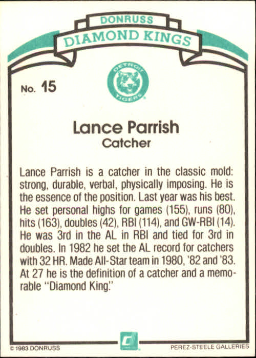 1984 Donruss #15 Lance Parrish DK/COR back image