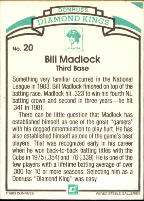 1984 Donruss #20 Bill Madlock DK COR back image