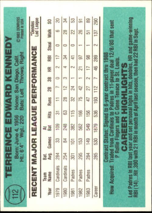 1984 Donruss #112 Terry Kennedy back image