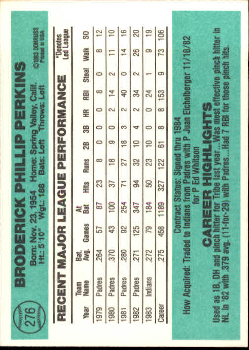 1984 Donruss #276 Broderick Perkins back image