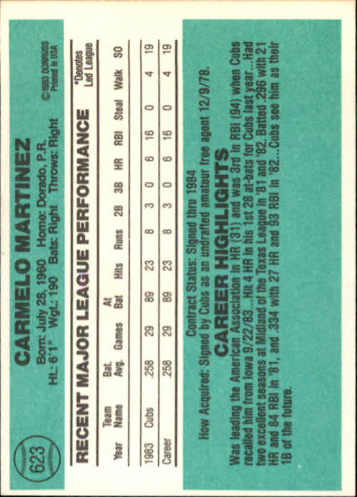 1984 Donruss #623 Carmelo Martinez back image
