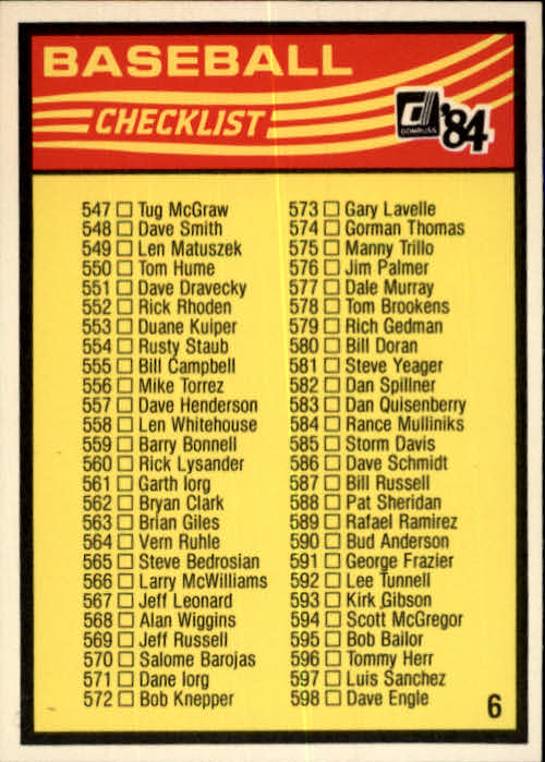 A0070- 1984 Donruss BB 473-660 APPROXIMATE GRADE -You Pick- 15+ FREE US SHIP - Picture 370 of 373