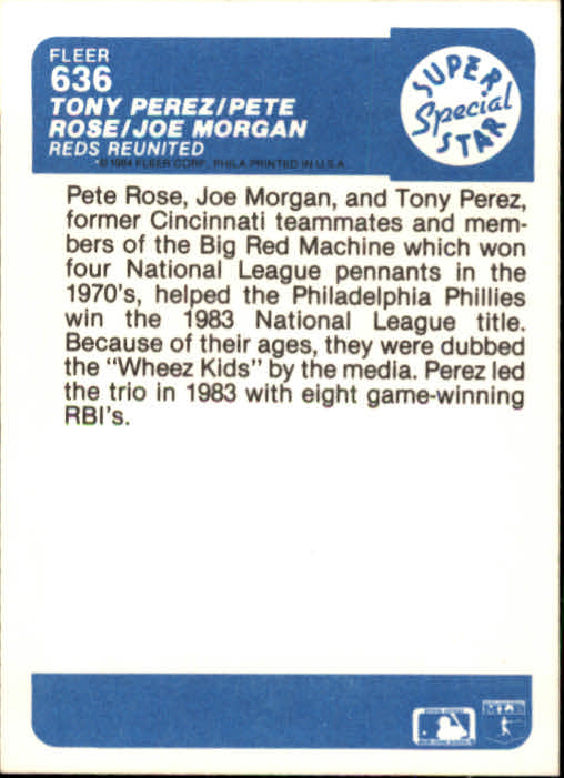 1984 Fleer #636 Joe Morgan/Pete Rose/Tony Perez back image