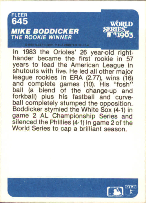 1984 Fleer #645 Mike Boddicker WS back image