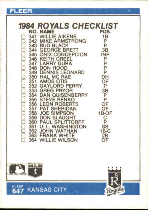 1984 Fleer #647 CL: Orioles/Royals/Joe Altobelli MG back image