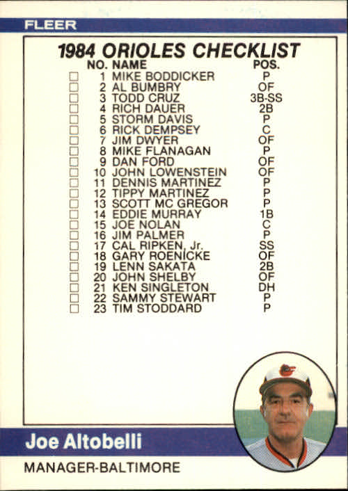 1984 Fleer #647 CL: Orioles/Royals/Joe Altobelli MG