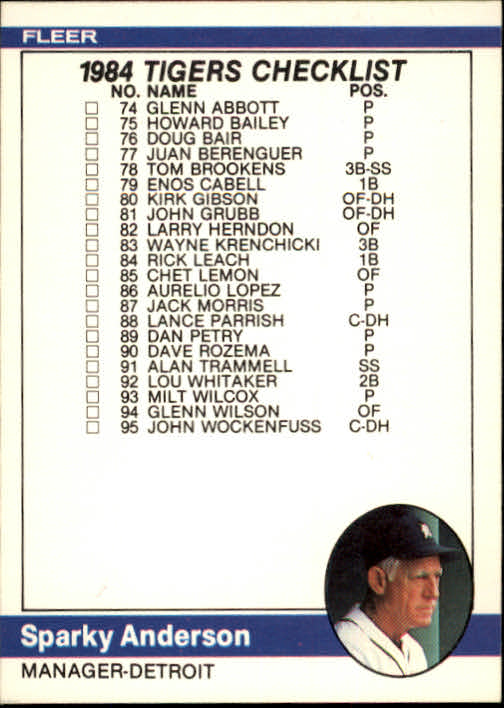 1984 Fleer #650 CL: Tigers/Rangers/Sparky Anderson MG