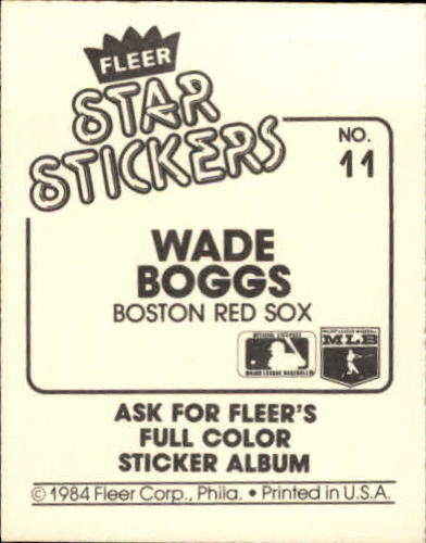 1984 Fleer Stickers #11 Wade Boggs back image