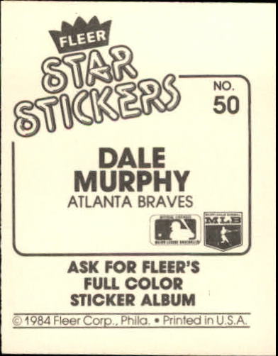 1984 Fleer Stickers #50 Dale Murphy back image