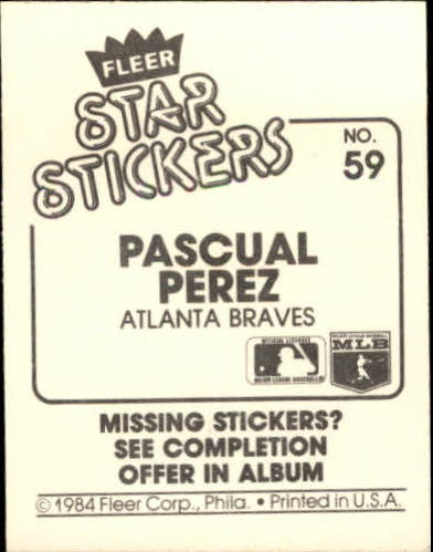 B5769- 1984 Fleer Stickers Baseball Card #s 1-126 -You Pick- 15+ FREE US SHIP - Picture 105 of 231