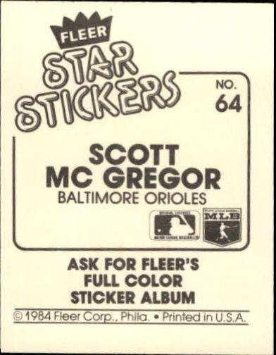 B5769- 1984 Fleer Stickers Baseball Card #s 1-126 -You Pick- 15+ FREE US SHIP - Picture 115 of 231