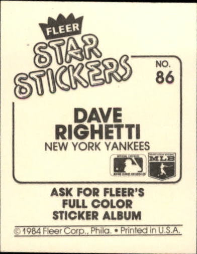 B5769- 1984 Fleer Stickers Baseball Card #s 1-126 -You Pick- 15+ FREE US SHIP - Picture 158 of 231