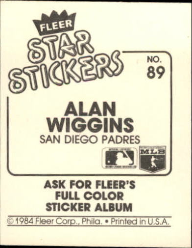 1984 Fleer Stickers #89 Alan Wiggins back image