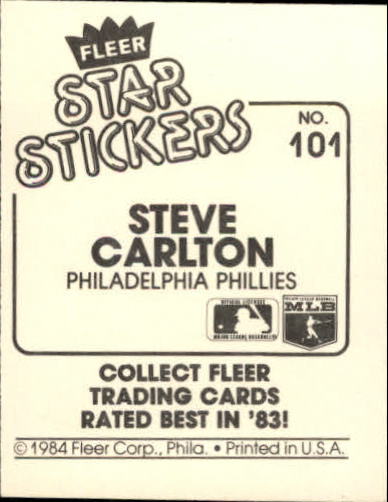 1984 Fleer Stickers #101 Steve Carlton back image