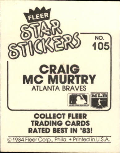 1984 Fleer Stickers #105 Craig McMurtry back image