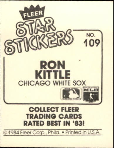 1984 Fleer Stickers #109 Ron Kittle back image