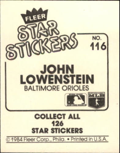 B5769- 1984 Fleer Stickers Baseball Card #s 1-126 -You Pick- 15+ FREE US SHIP - Picture 214 of 231