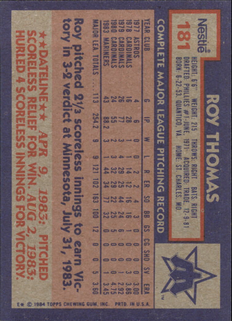 1984 Nestle 792 #181 Roy Thomas back image