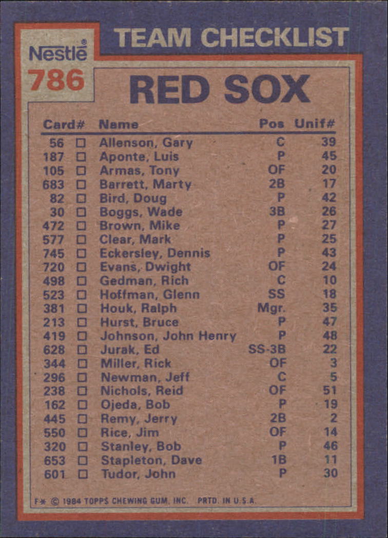 1984 Nestle 792 #786 Red Sox TL/Boggs/Ojeda back image
