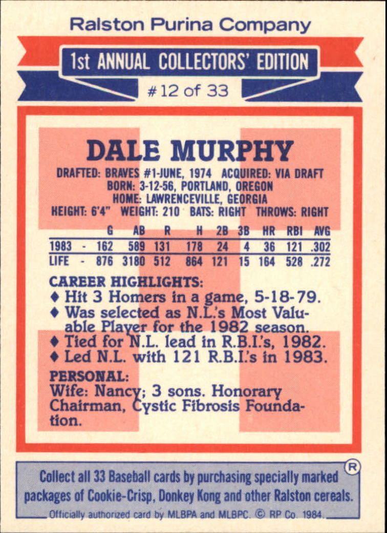 1984 Ralston Purina #1 Eddie Murray - NM-MT - Baseball Card