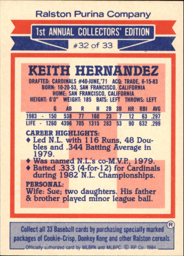 1984 Topps Cereal Series Keith Hernandez New York Mets #32