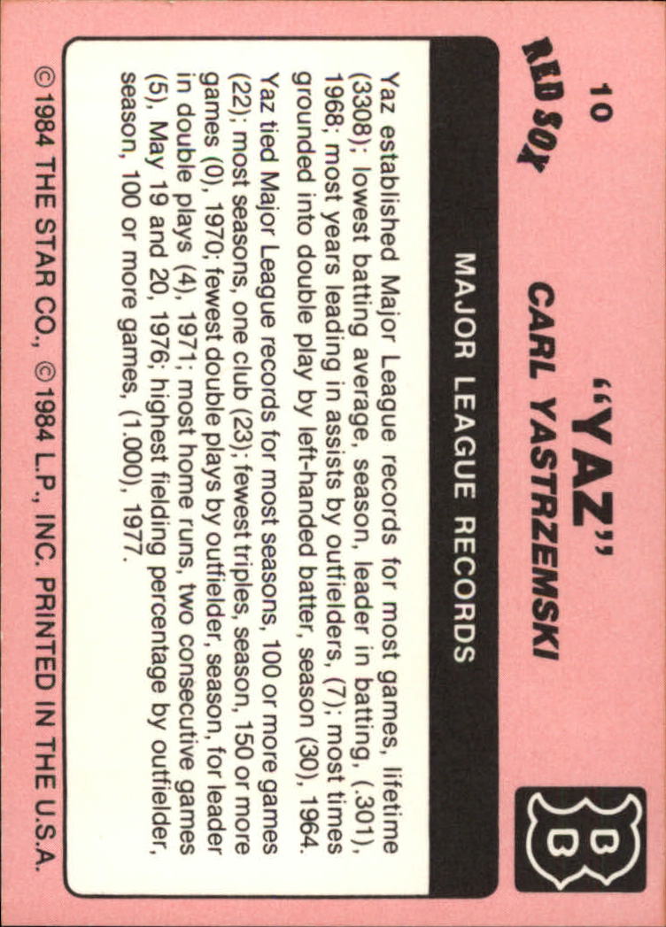 1984 Star Yastrzemski #10 Carl Yastrzemski/Major League Records back image