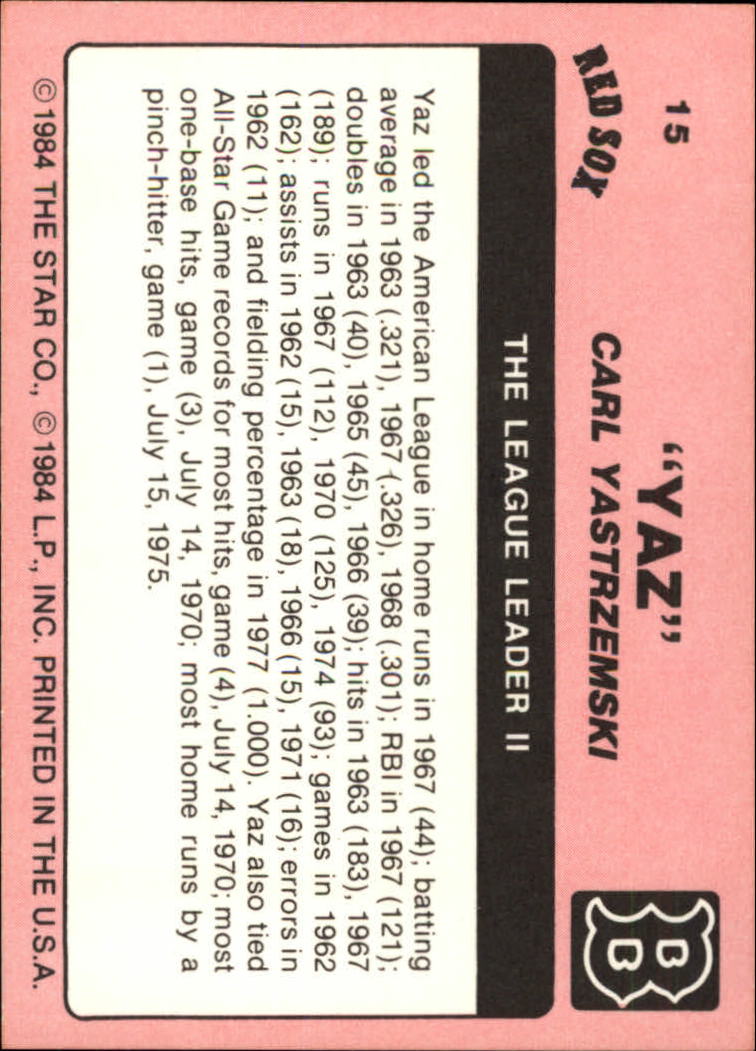 1984 Star Yastrzemski #15 Carl Yastrzemski/League Leader II back image