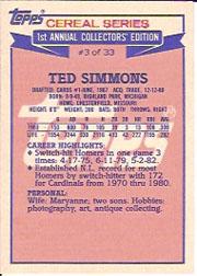 1984 Topps Cereal #3 Ted Simmons back image