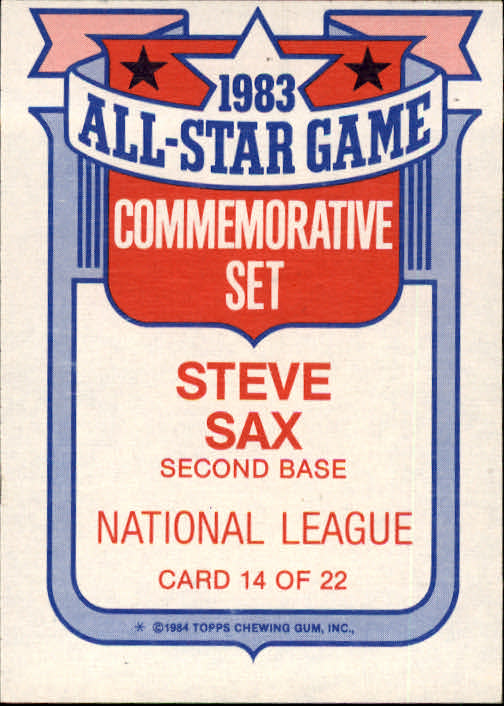 1984 Topps Glossy All-Stars #14 Steve Sax back image
