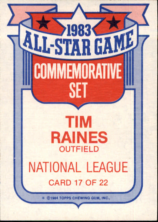 1984 Topps Glossy All-Stars #17 Tim Raines back image