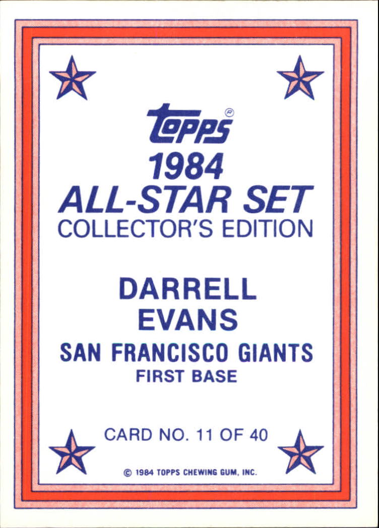 1984 Topps Glossy Send-Ins #11 Darrell Evans back image