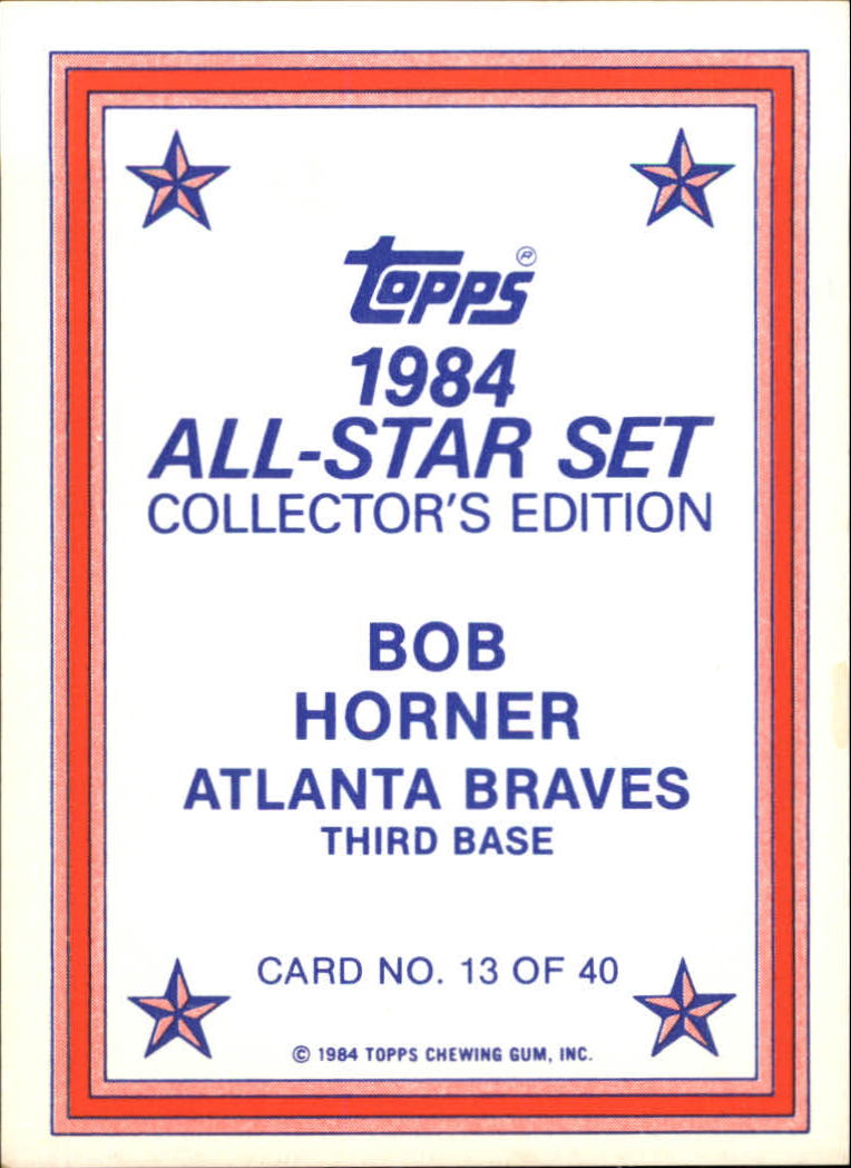 1984 Topps Glossy Send-Ins #13 Bob Horner back image