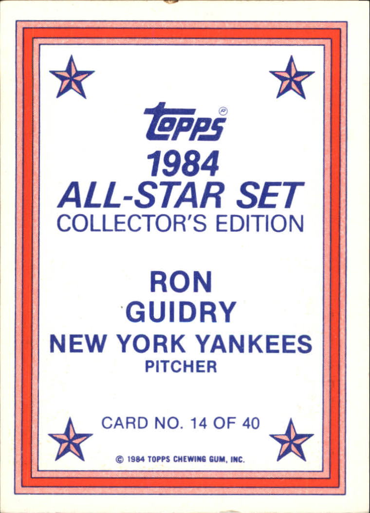 1984 Topps Glossy Send-Ins #14 Ron Guidry back image