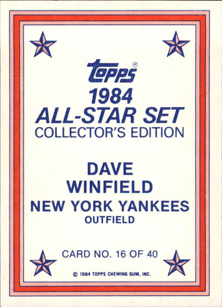 1984 Topps Glossy Send-Ins #16 Dave Winfield back image