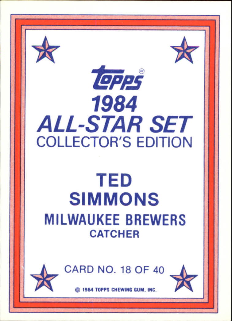 1984 Topps Glossy Send-Ins #18 Ted Simmons back image