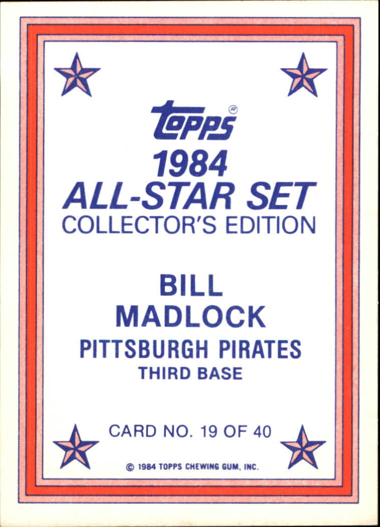 1984 Topps Glossy Send-Ins #19 Bill Madlock back image